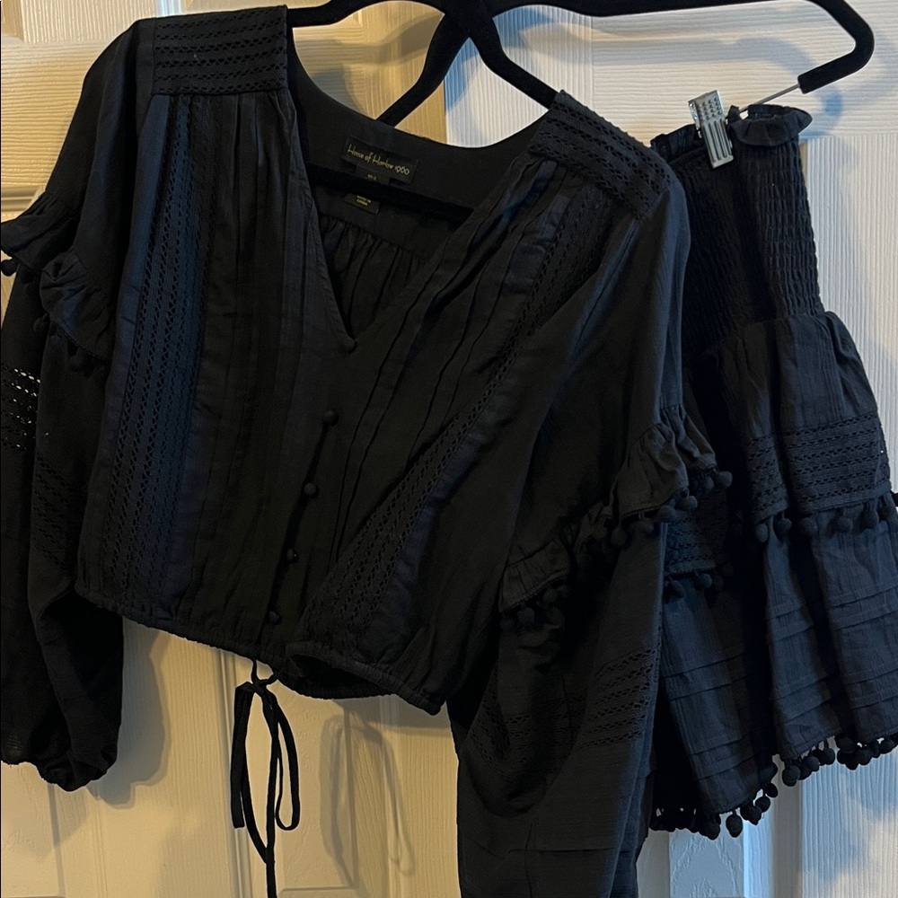 House of Harlow 1960 Black Blouse and Skirt with Tie Detail